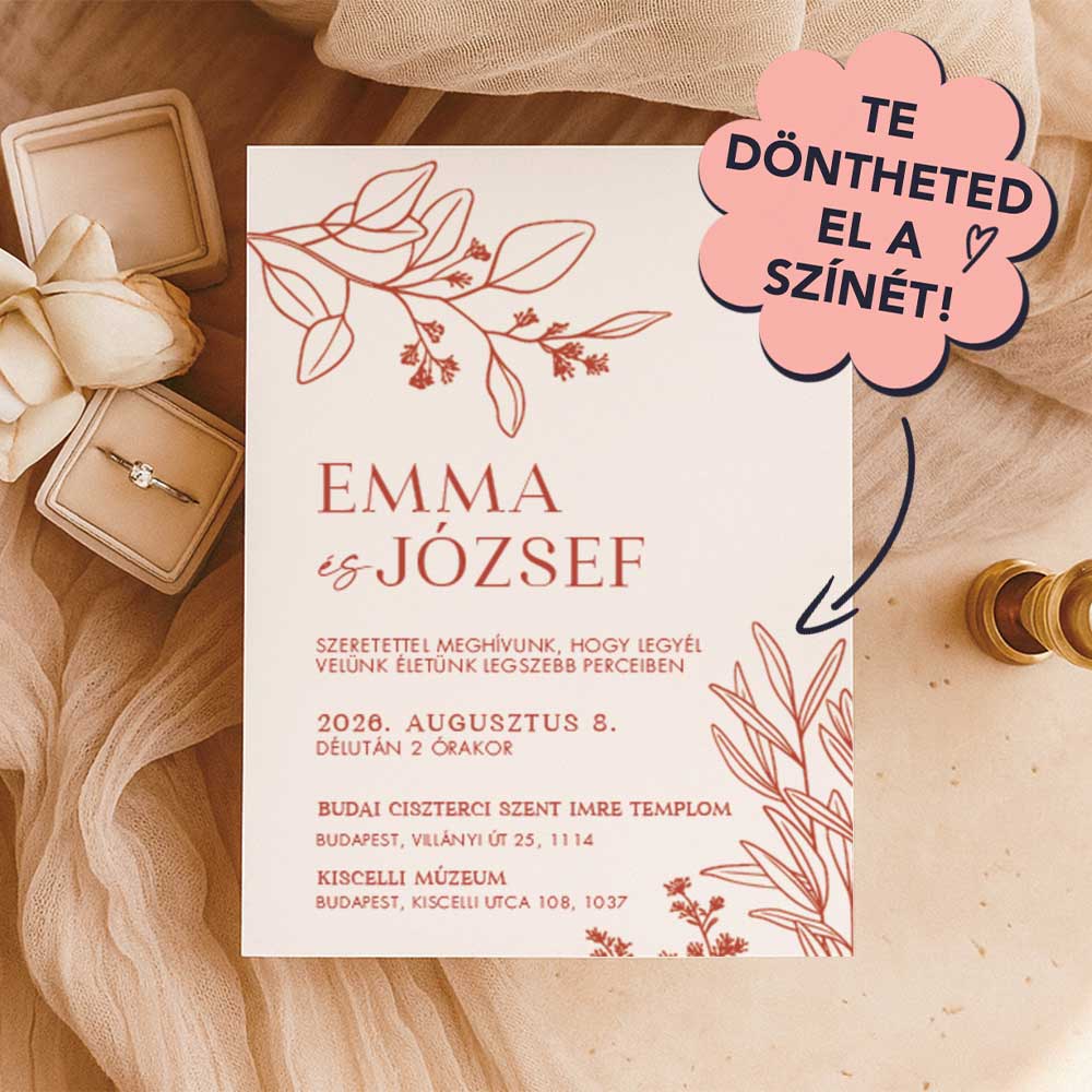 ELEGÁNS ESKÜVŐI MEGHÍVÓ NÖVÉNYEKKEL