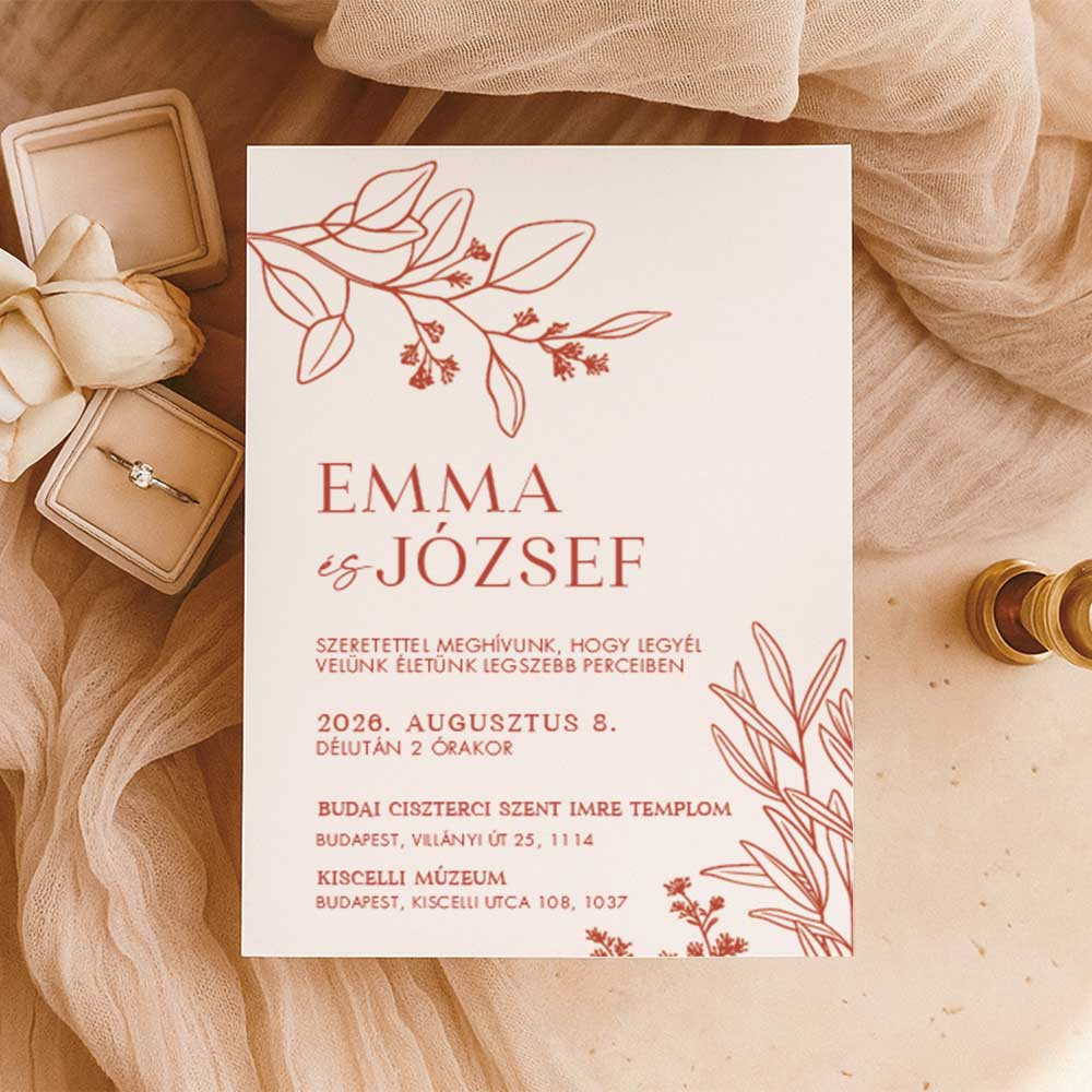 ELEGÁNS ESKÜVŐI MEGHÍVÓ NÖVÉNYEKKEL