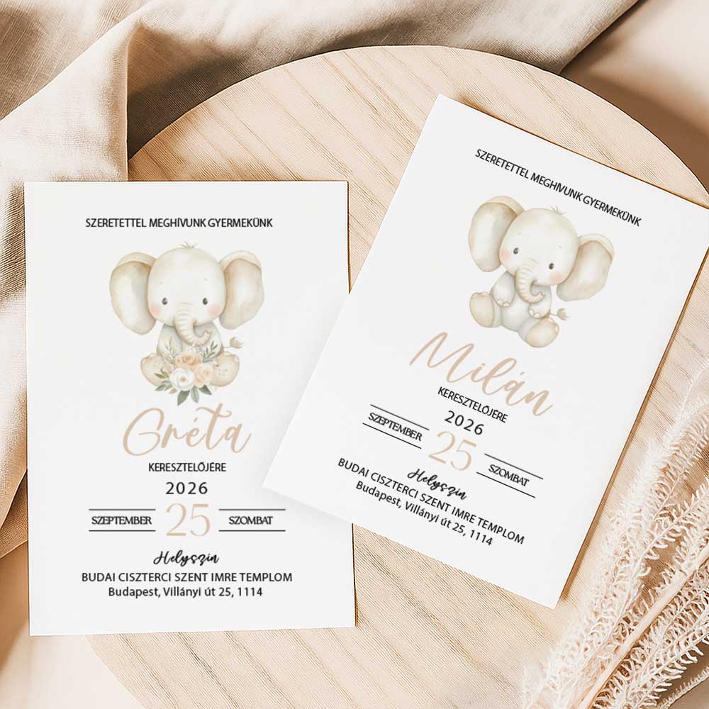 ELEFÁNTOS KERESZTELŐ MEGHÍVÓ