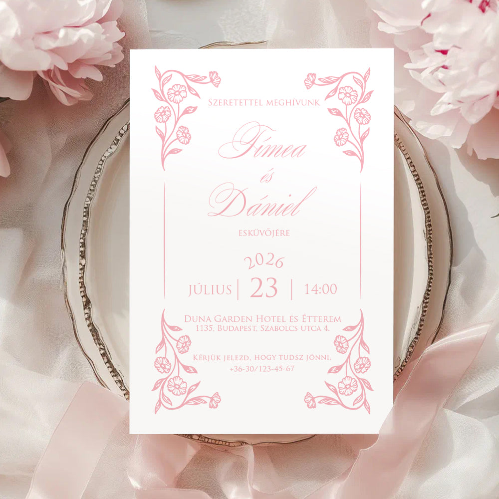 VIRÁG SAROKDÍSZES MODERN ESKÜVŐI MEGHÍVÓ