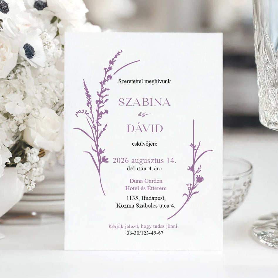 LEVENDULÁS MODERN ESKÜVŐI MEGHÍVÓ