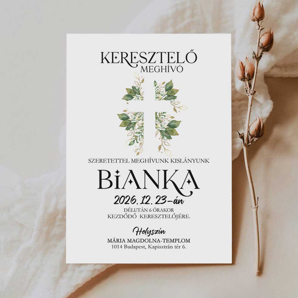 ZÖLD LEVELES KERESZTELŐ MEGHÍVÓ