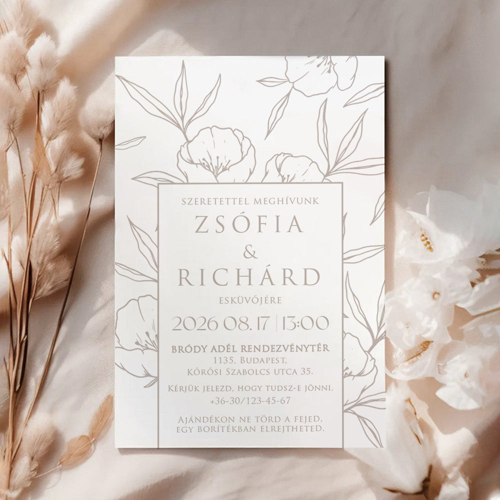 MINIMALISTA BAZSARÓZSÁS ESKÜVŐI MEGHÍVÓ