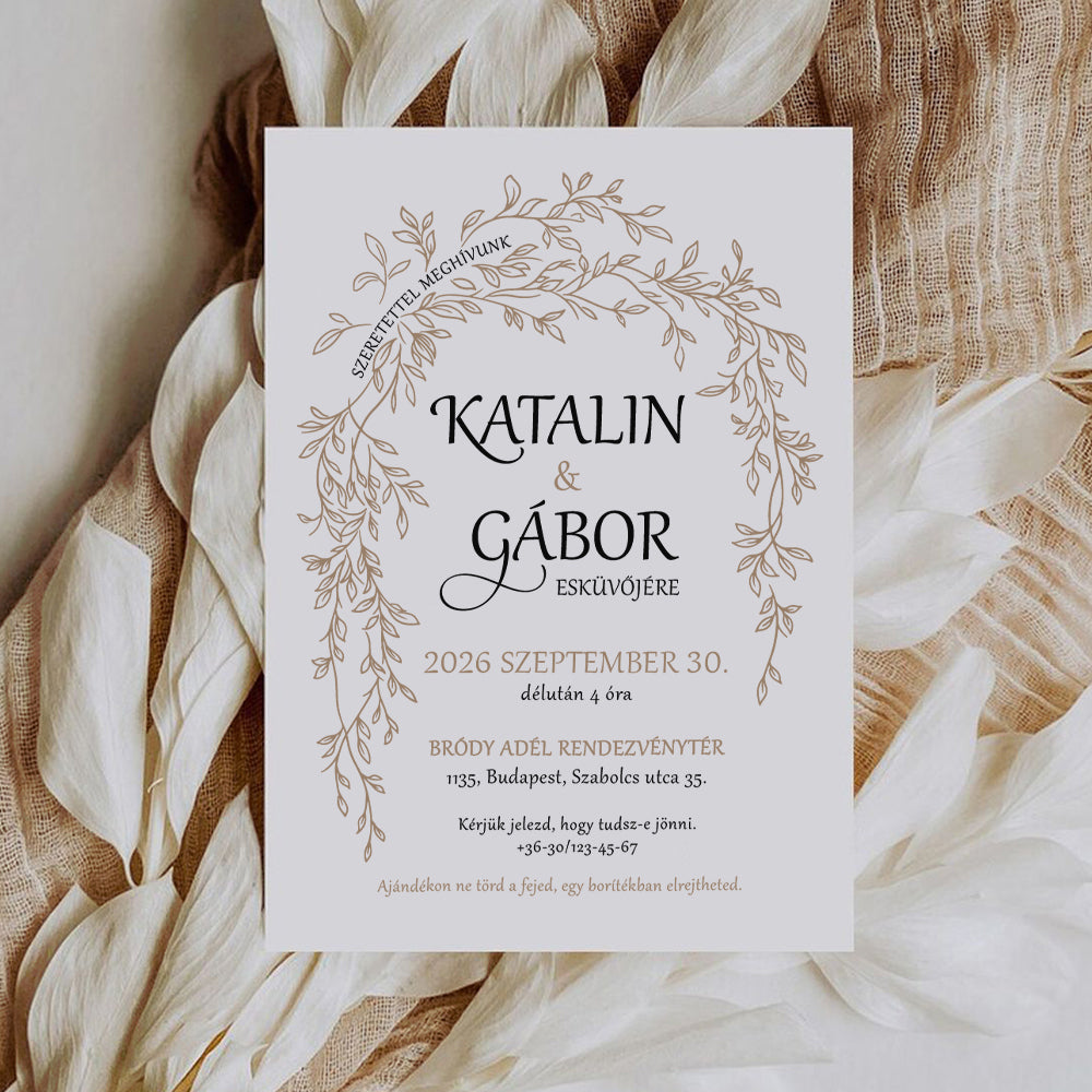 LEVÉL BOLTÍVES BOHÓ ESKÜVŐI MEGHÍVÓ