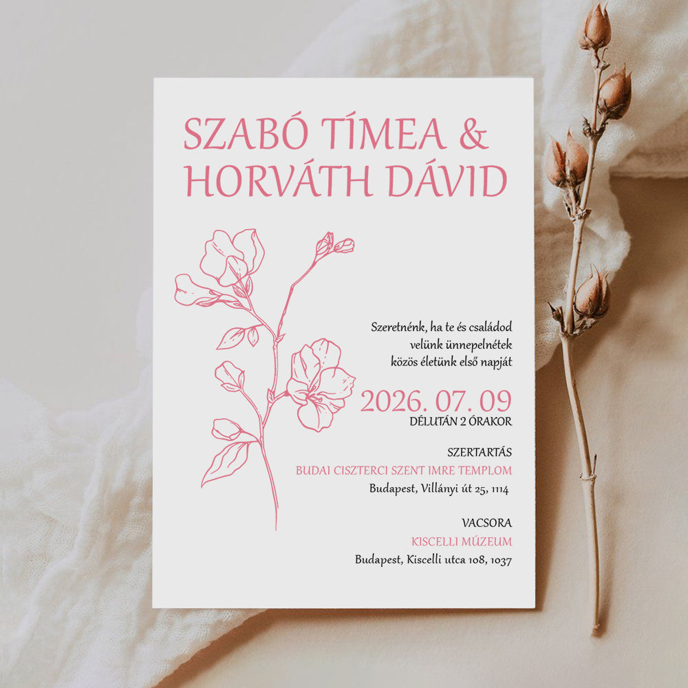 CSERESZNYEFA VIRÁGOS ESKÜVŐI MEGHÍVÓ