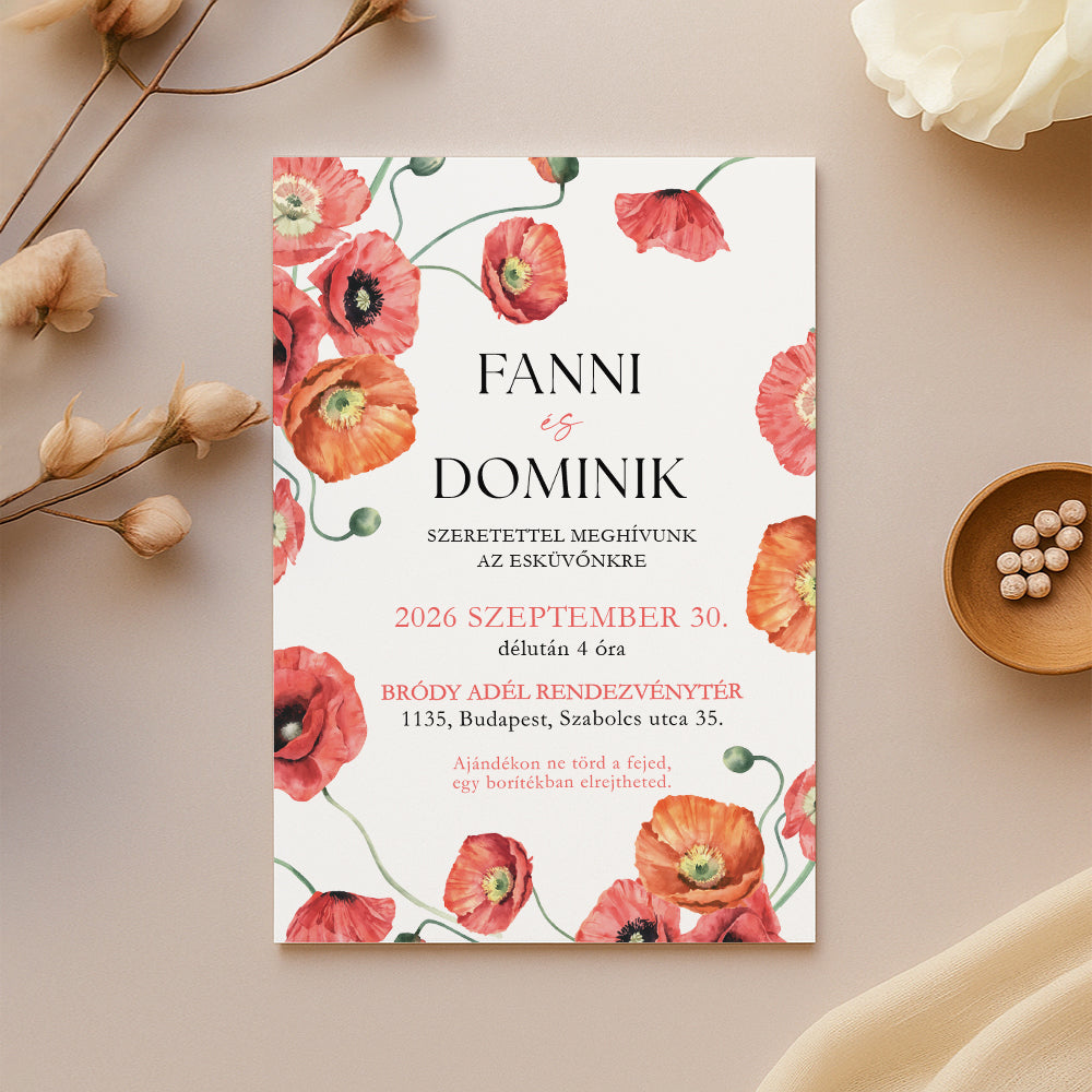 PIPACS KERETES BOHÉM ESKÜVŐI MEGHÍVÓ