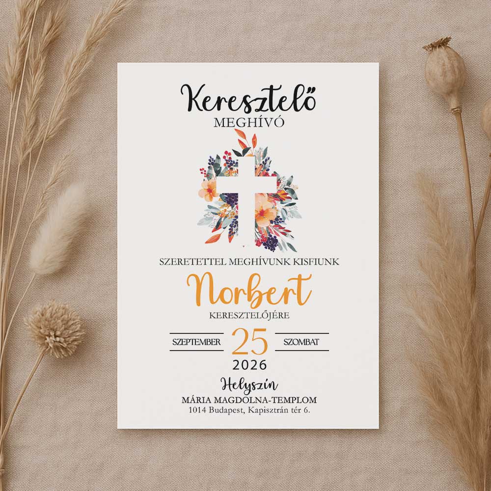 NARANCSSÁRGA ŐSZI KERESZTELŐ MEGHÍVÓ