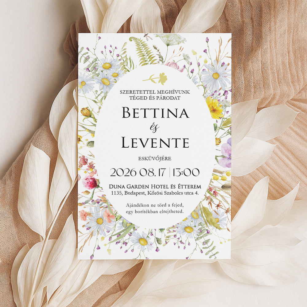 VADVIRÁG KERTES BOHÉM ESKÜVŐI MEGHÍVÓ