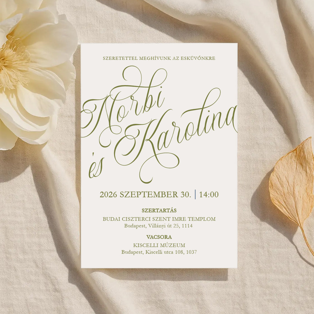 ELEGÁNS IDŐTÁLLÓ ESKÜVŐI MEGHÍVÓ