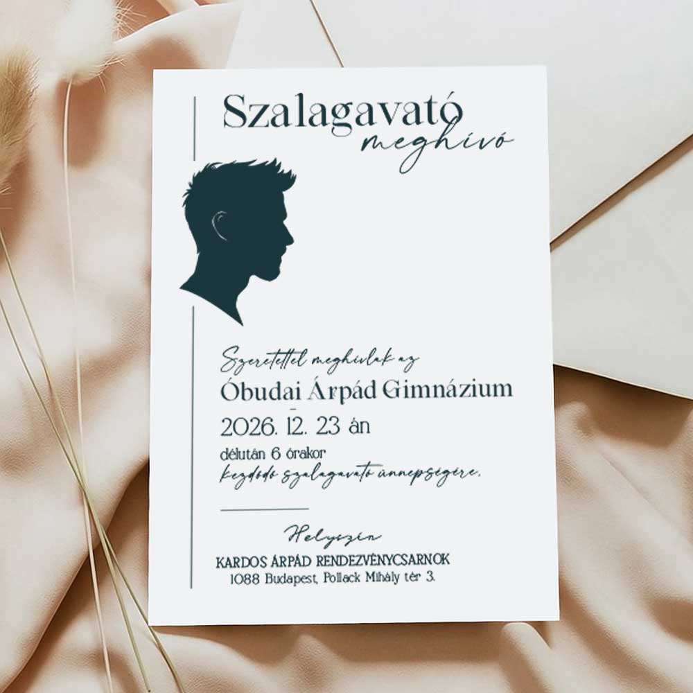 MODERN FÉRFI FEJ SZILUETTES SZALAGAVATÓ MEGHÍVÓ