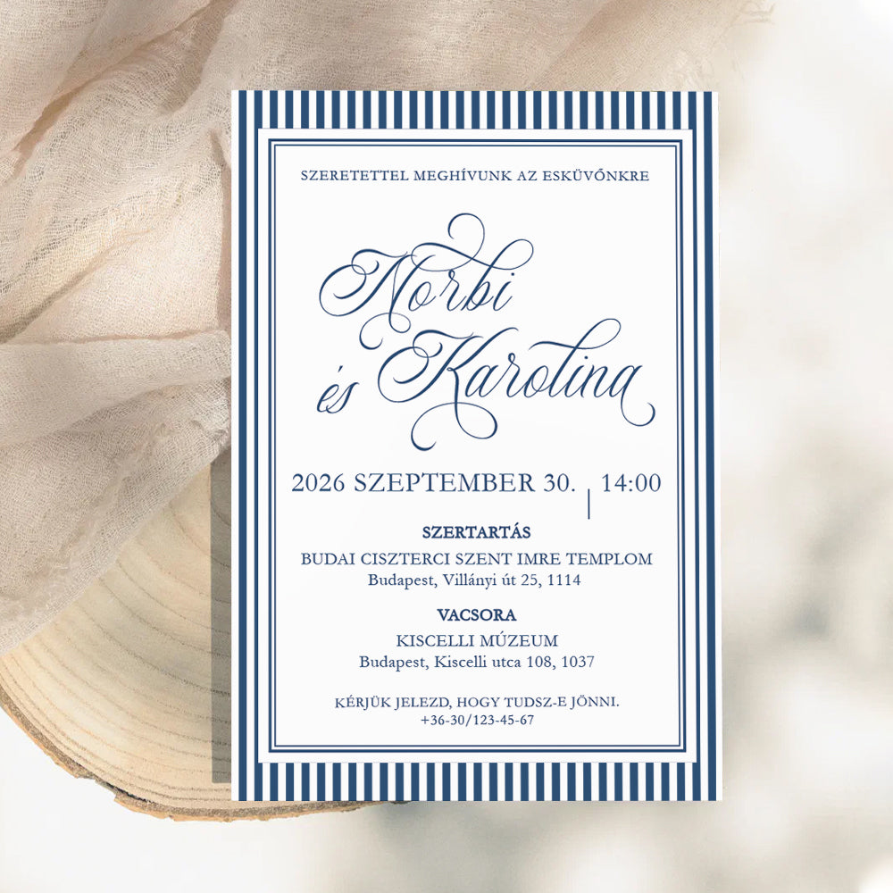 CSÍKOS HÁTTERŰ STÍLUSOS ESKÜVŐI MEGHÍVÓ