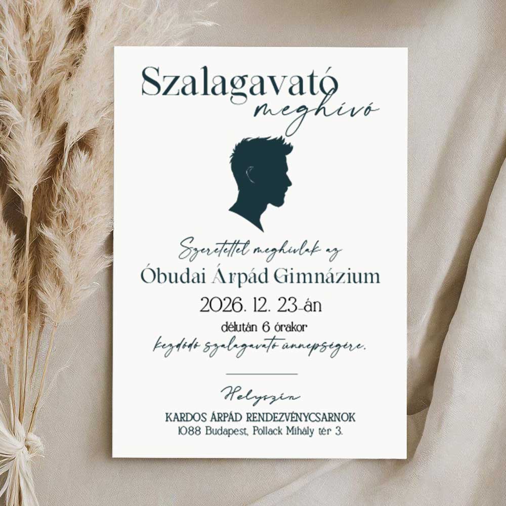 SZALAGAVATÓ MEGHÍVÓ FÉRFI FEJ SZILUETTEL