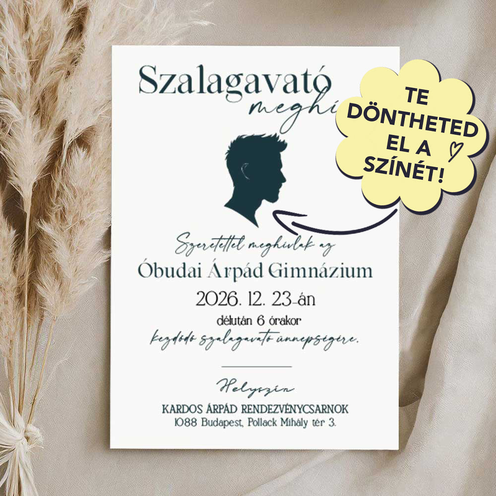 SZALAGAVATÓ MEGHÍVÓ FÉRFI FEJ SZILUETTEL