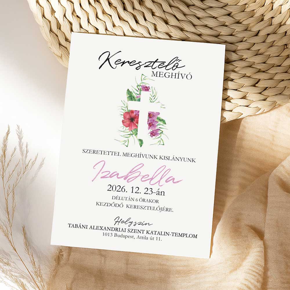 NYÁRI HANGULATÚ VIRÁGOS KERESZTELŐ MEGHÍVÓ