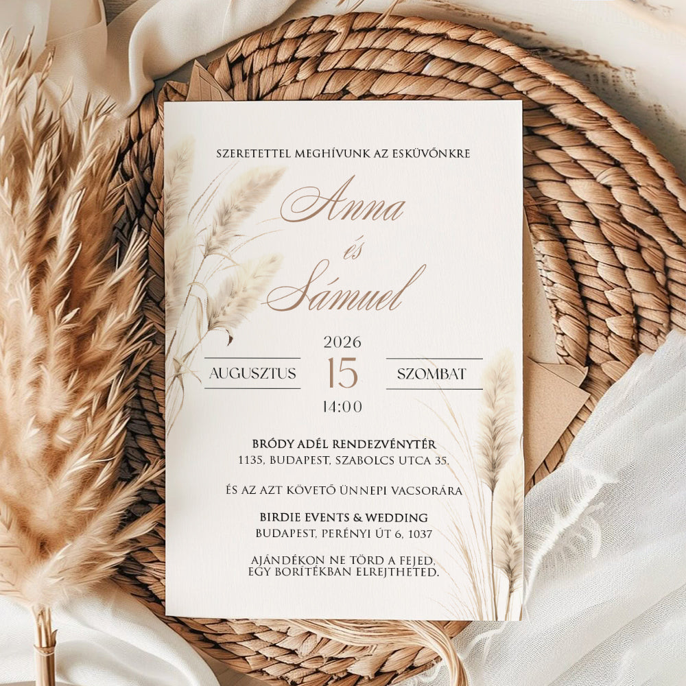 PAMPAFÜVES BOHÉM ESKÜVŐI MEGHÍVÓ