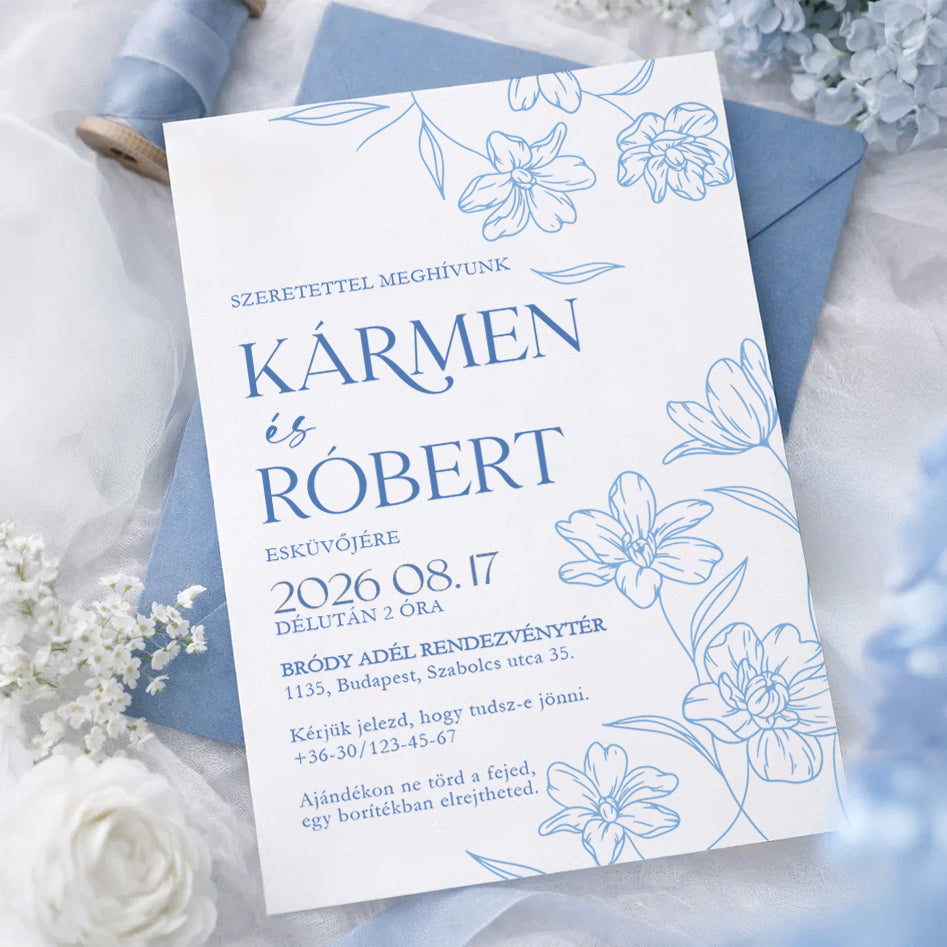 VIRÁGDÍSZES KLASSZIKUS ESKÜVŐI MEGHÍVÓ