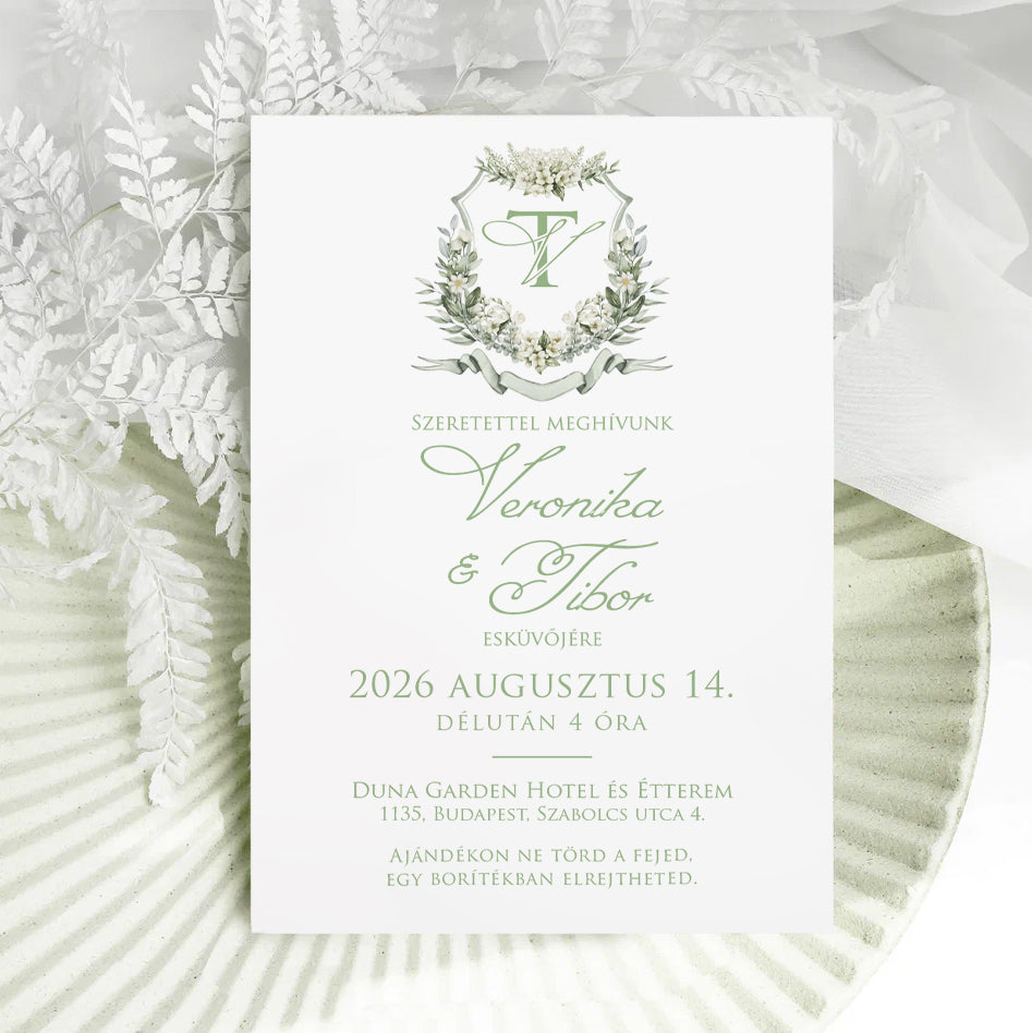AKVARELL PAJZSOS KLASSZIKUS ESKÜVŐI MEGHÍVÓ