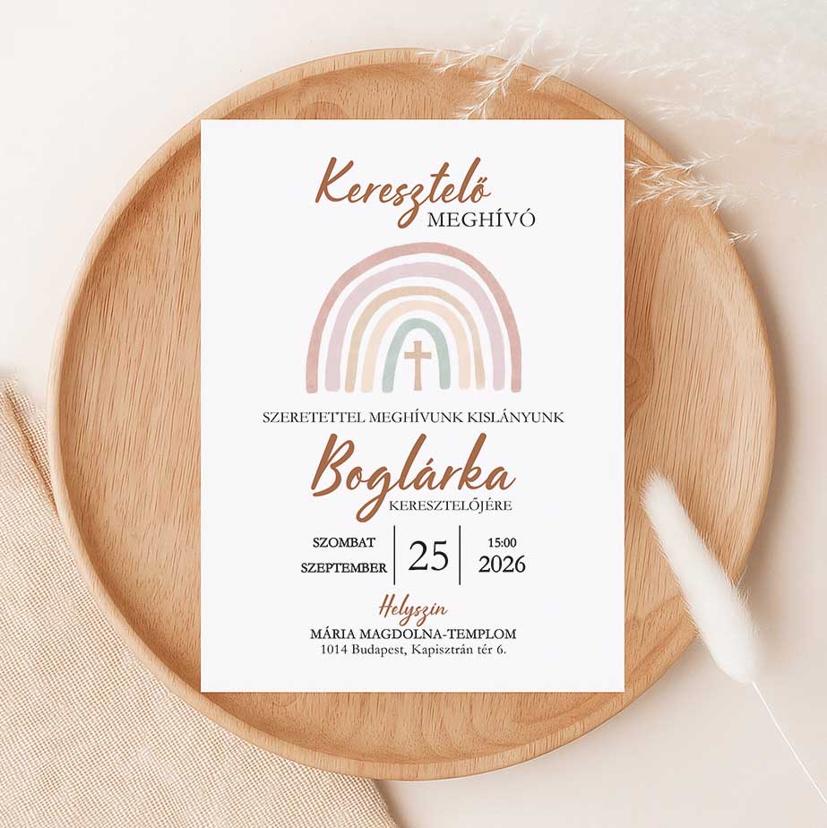 PASZTELL SZIVÁRVÁNYOS KERESZTELŐ MEGHÍVÓ