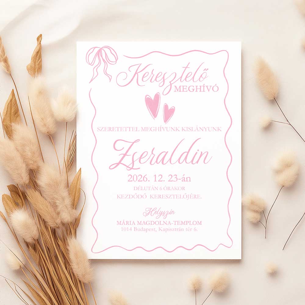 SZALAGOS DÍSZÍTÉSŰ KERESZTELŐ MEGHÍVÓ