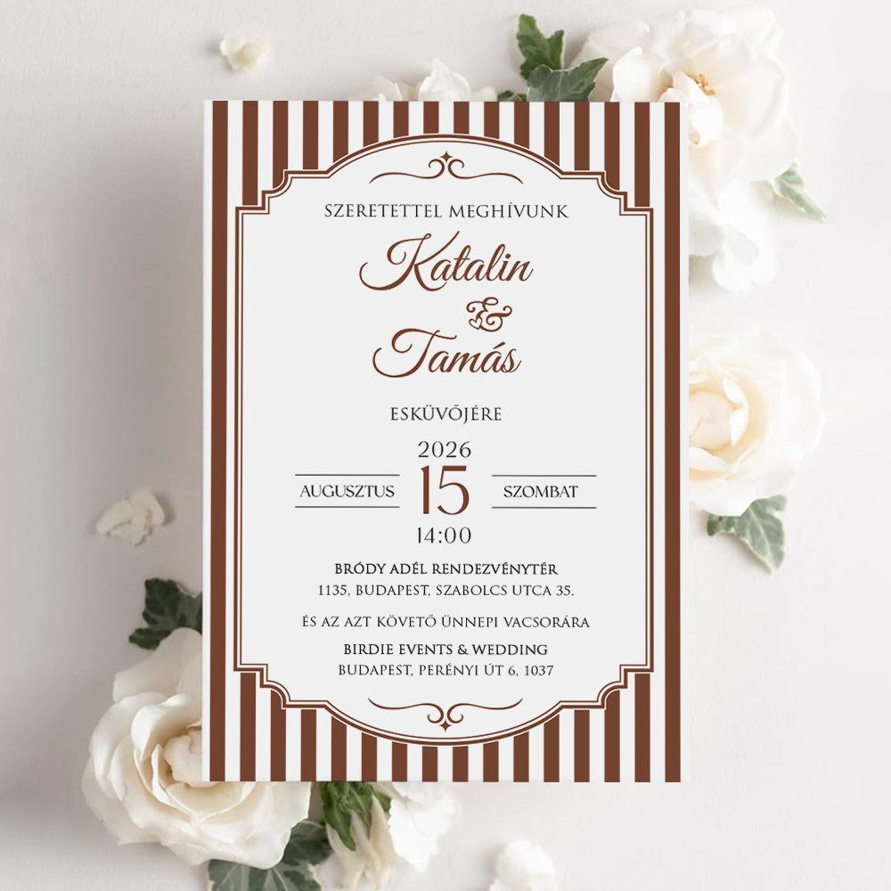 ELEGÁNS CSÍKOS KIFINOMULT ESKÜVŐI MEGHÍVÓ