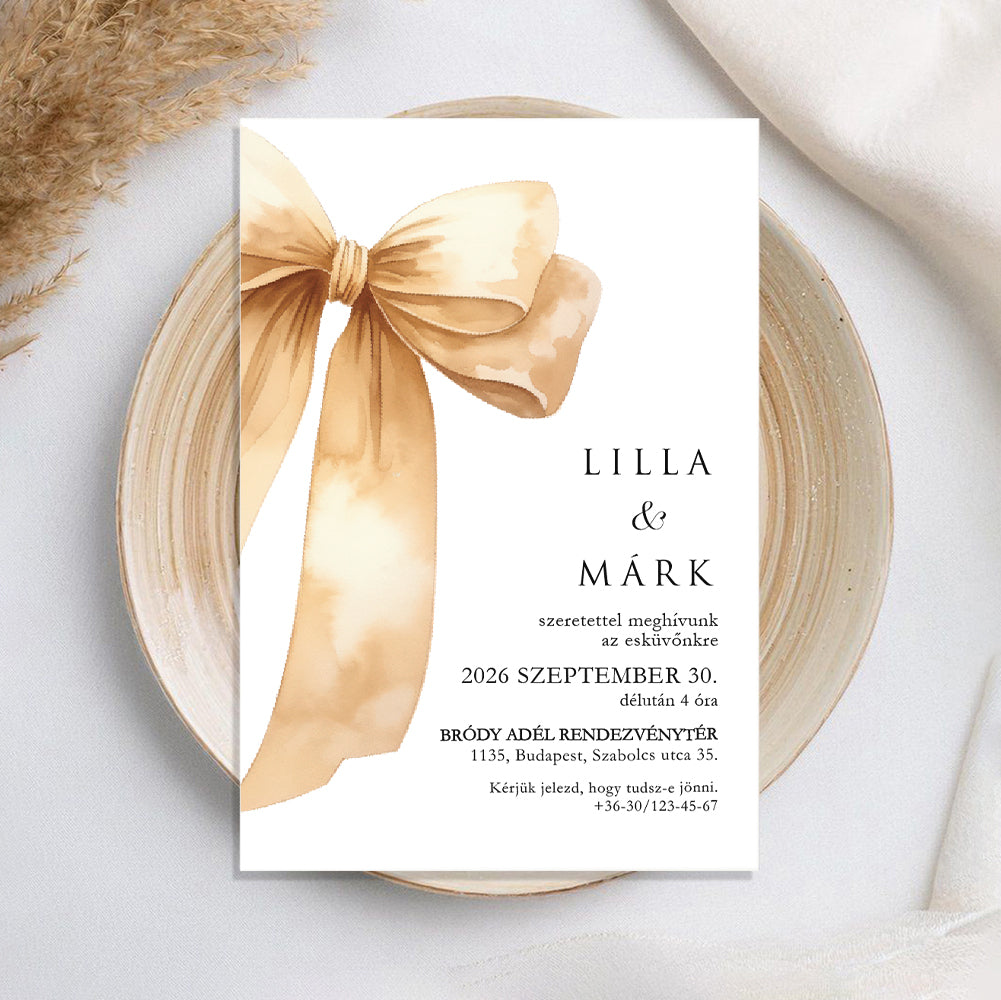 BARNA SZALAGOS ELEGÁNS ESKÜVŐI MEGHÍVÓ