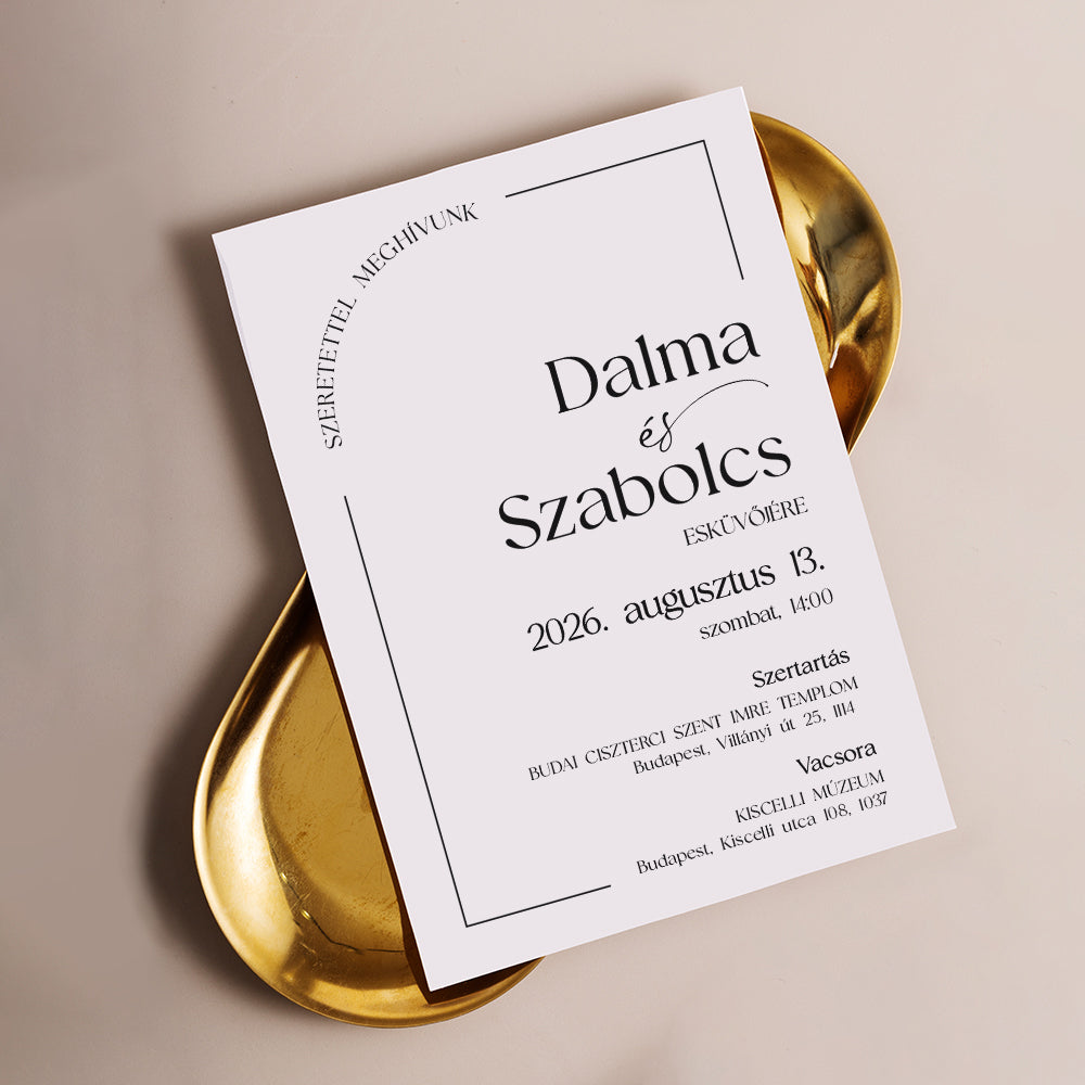 DEKORATÍV MINIMALISTA LETISZTULT ESKÜVŐI MEGHÍVÓ