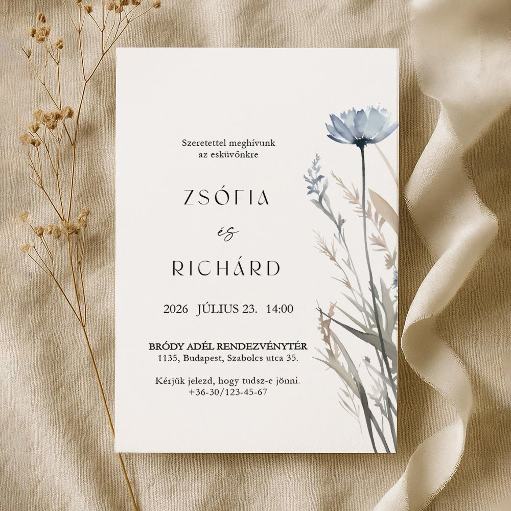 BÚZAVIRÁGOS BOHÉM ESKÜVŐI MEGHÍVÓ