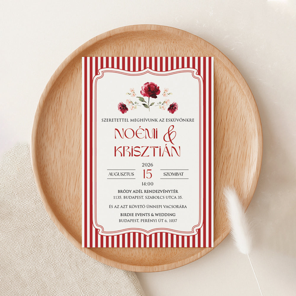 BORDÓ CSÍKOS BOHÉM ESKÜVŐI MEGHÍVÓ