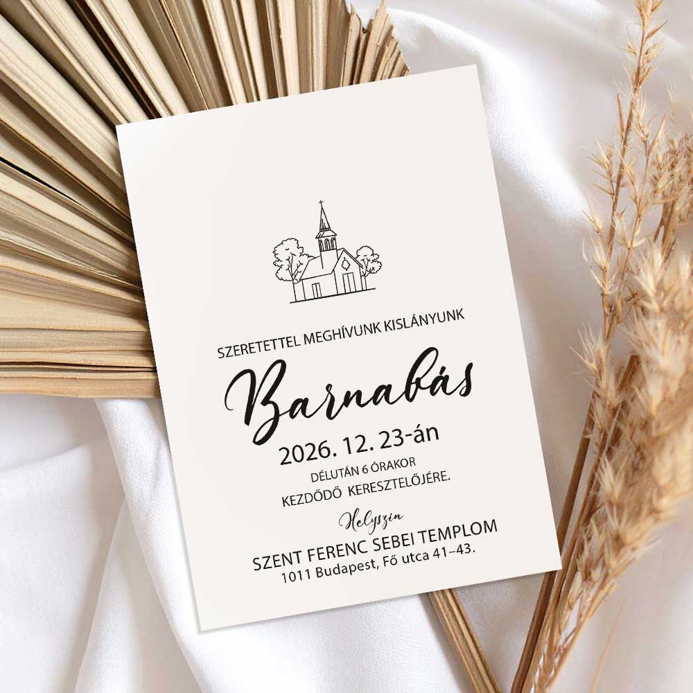 MINIMALISTA TEMPLOMOS KERESZTELŐ MEGHÍVÓ