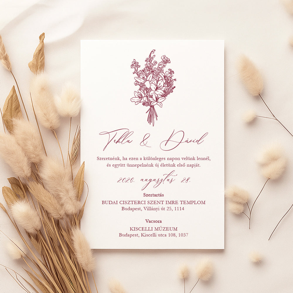 VIRÁGCSOKROS KLASSZIKUS ESKÜVŐI MEGHÍVÓ