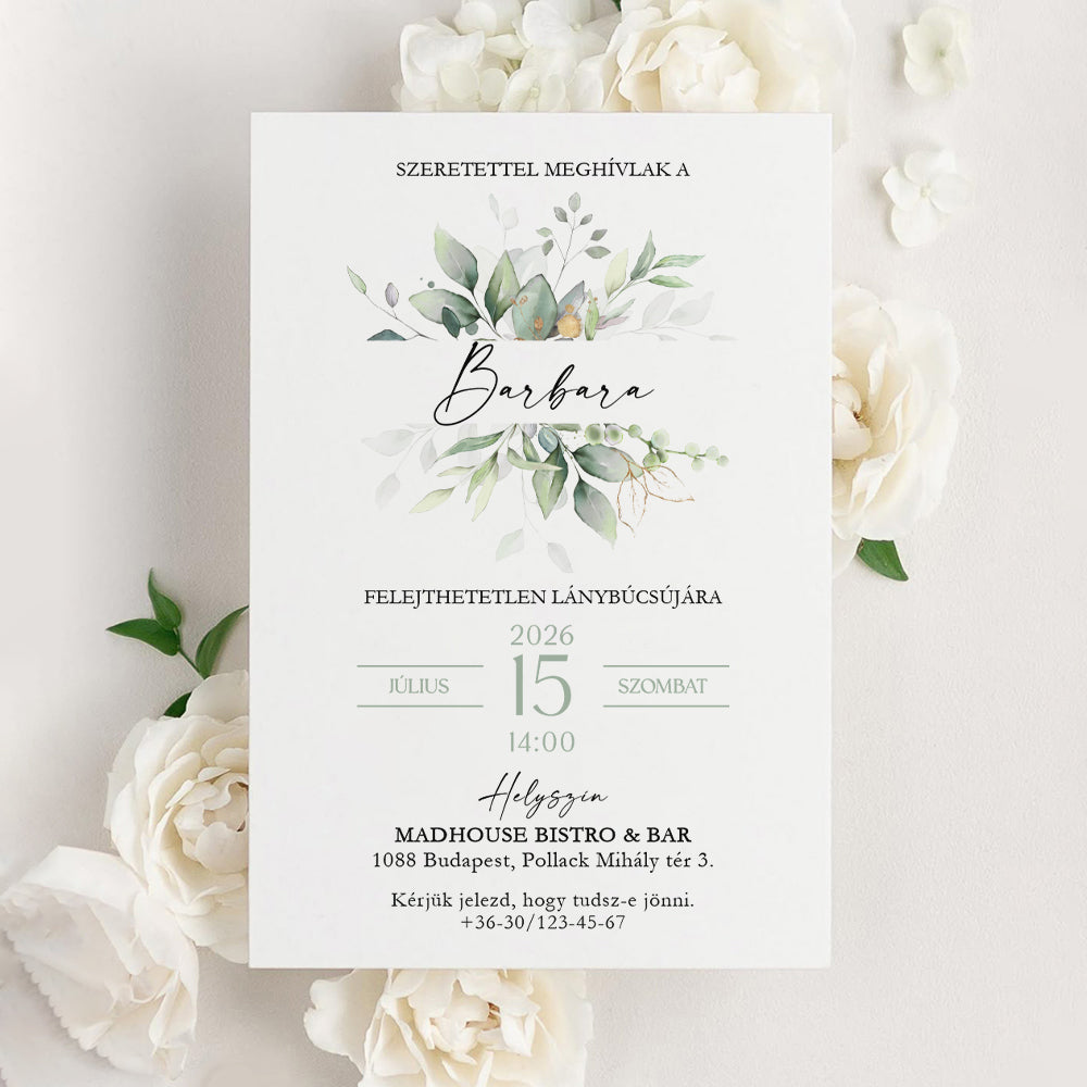 LETISZTULT EUKALIPTUSZOS LÁNYBÚCSÚ MEGHÍVÓ