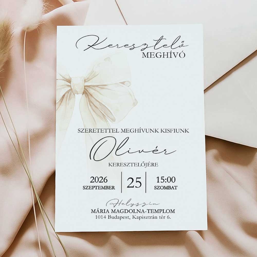 FEHÉR SZALAGOS KERESZTELŐ MEGHÍVÓ