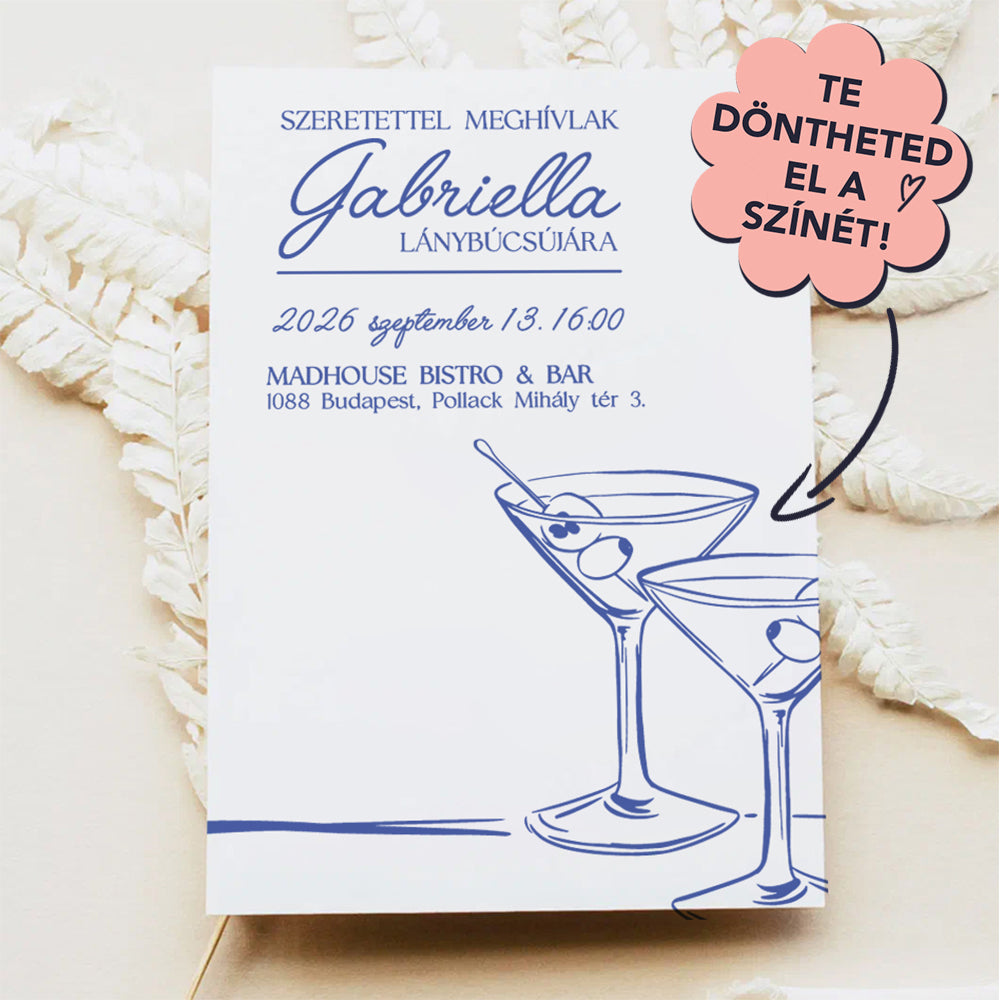 MARTINIS POHARAS MINIMALISTA LÁNYBÚCSÚ MEGHÍVÓ