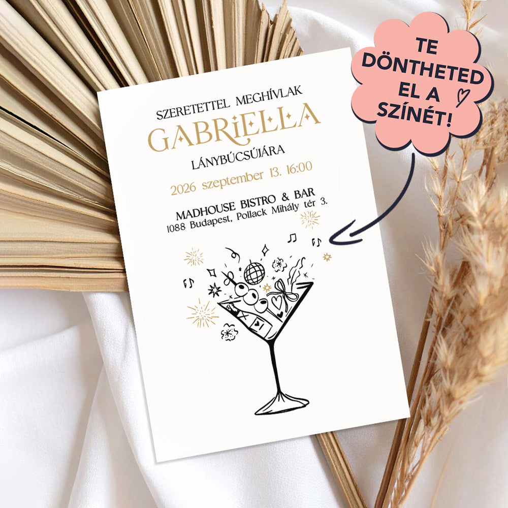 ELEGÁNS PARTY LÁNYBÚCSÚ MEGHÍVÓ